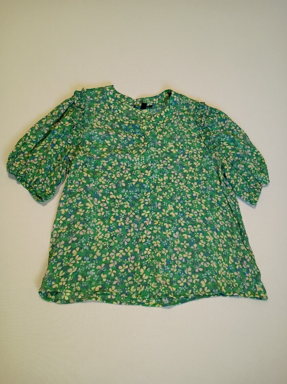 Zac & Rachel Green Floral Puff-Sleeve Blouse